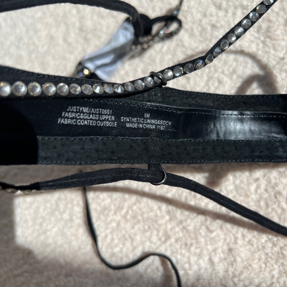 Brand New Steve Madden Black Strappy Heels with Rhinestones - Picture 2 of 7